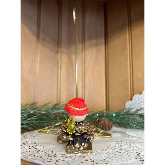 Vintage Elf Handmade Pinecone Christmas Ornament Red Hat - Picture 2 of 4